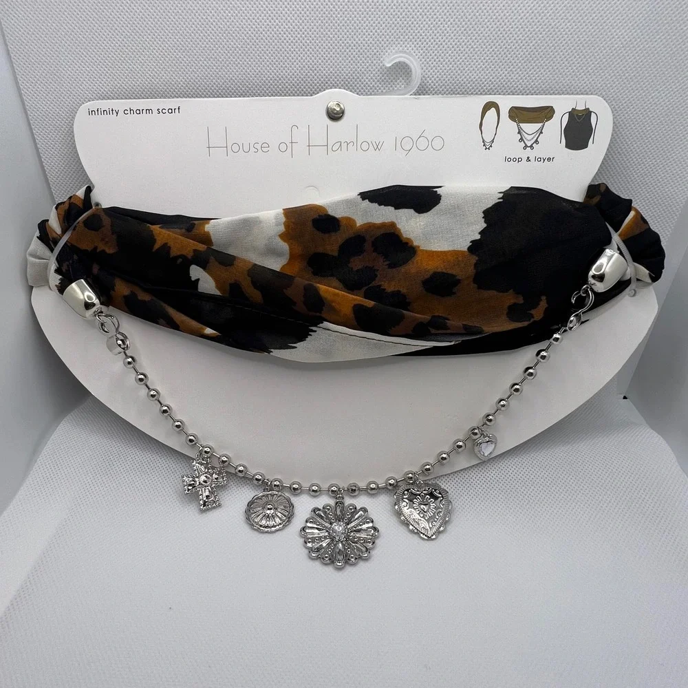 House of Harlow 1960 Infinity Charm Scarf - Leopard Animal Print